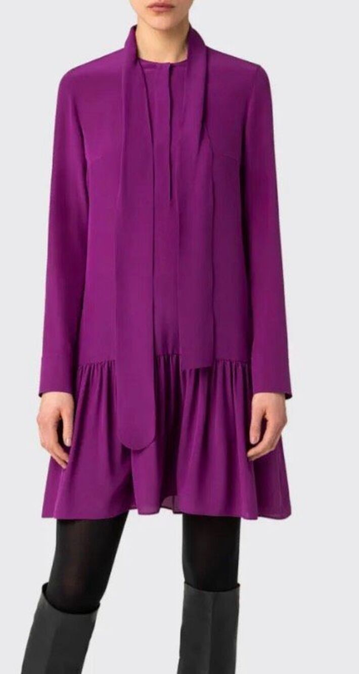 AKRIS PUNTO Tie-Neck mulberry Silk Mini Dress sz 10 $1295